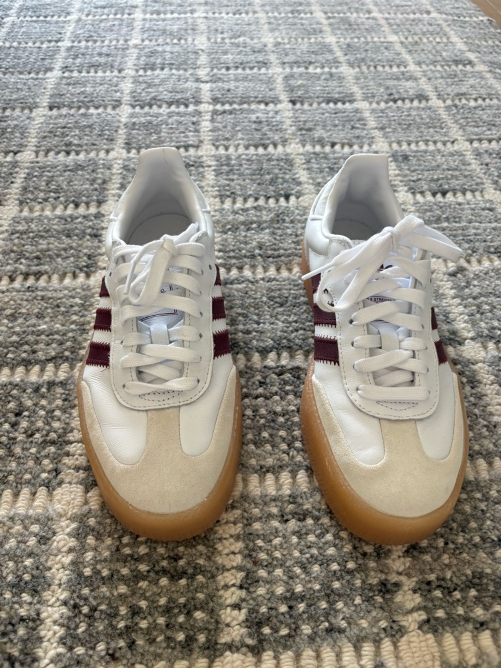 adidas Samba White with Maroon Stripes and Gum Sole - Picture 5 of 6